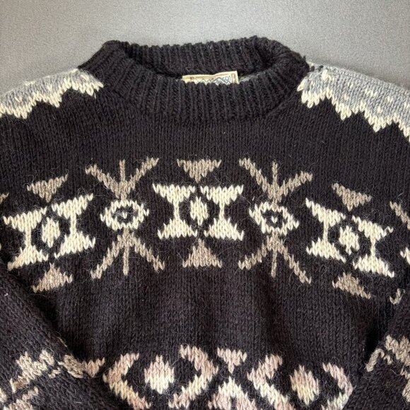 Vintage Hand Knit Wool Fair Isle Sweater Extra Thick Size L/XL Nepal Made Nordic - Picture 2 of 14
